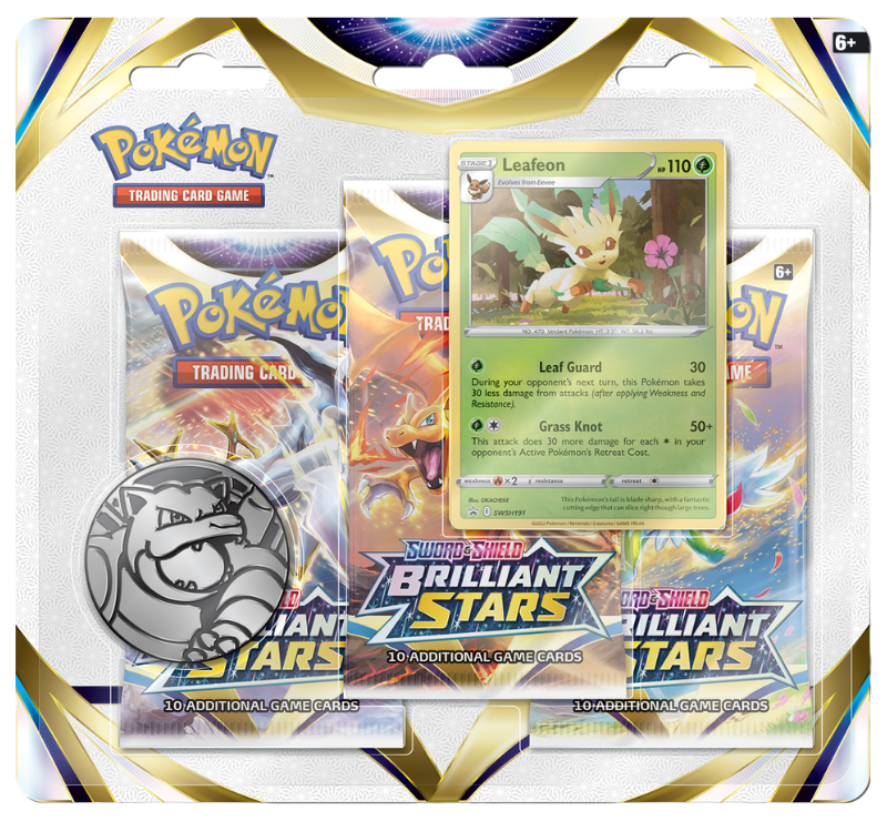 Leafeon Brilliant Stars Blister 3 pack (1) Pokémon Sword & Shield Brilliant Stars 3 Booster Blister Leafeon - Image 1